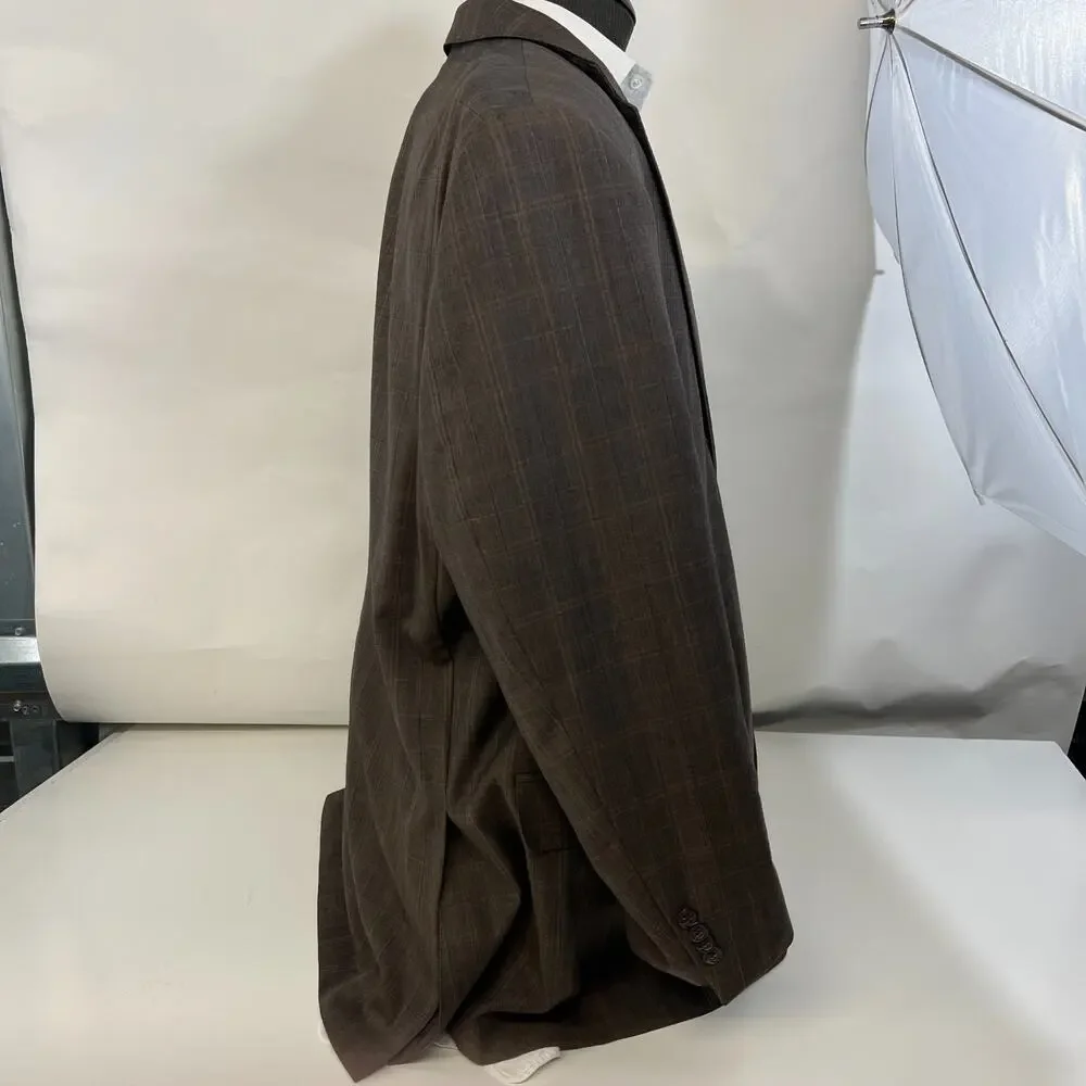 Peter Millar Men's Blazer‎ Sport Coat Jacket Brown Plaid Glen Check Wool 48